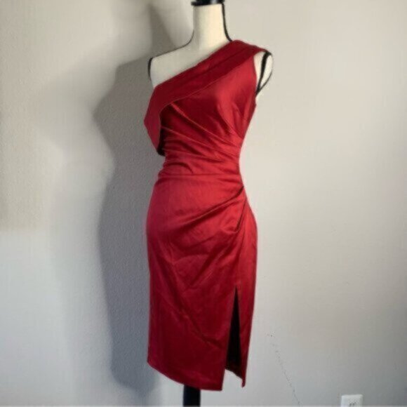 Lavish Alice Burgundy Off The Shoulder Pleated Side Cocktail Dress - Picture 4 of 14